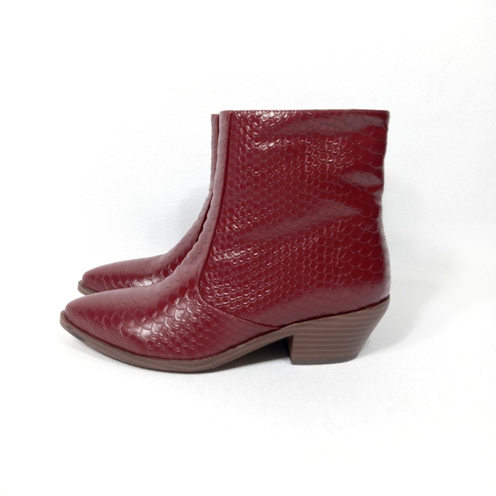 MAYPIE Dark Red Faux Leather Western Ankle Boot Size 6 - Picture 3 of 16